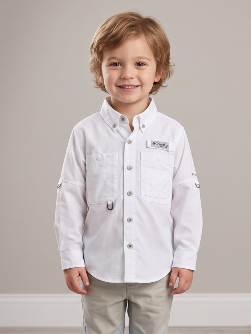 NWOT | Columbia Boys Long Sleeve Fishing Button Up Shirt White Omni-Shade | XXS